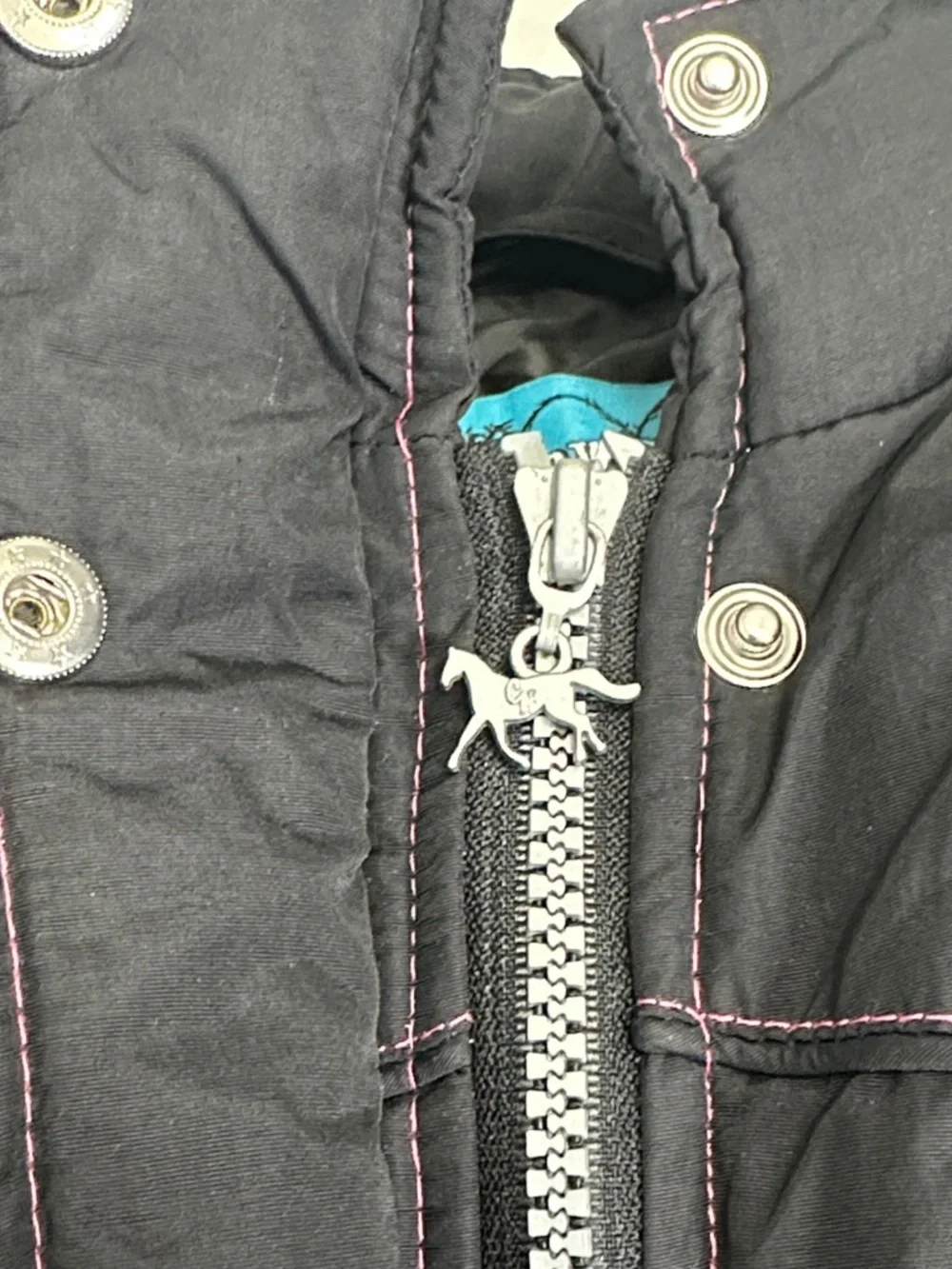 Cowgirl Hardware Black Pink Puffer Vest Full‎ Zip Snap Button Youth Girls Medium